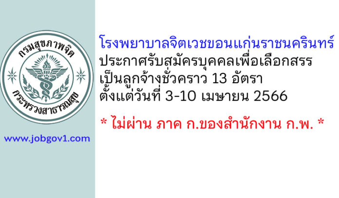 โรงพยาบาลจิตเวชขอนแก่นราชนครินทร์ รับสมัครบุคคลเพื่อเลือกสรรเป็นลูกจ้างชั่วคราว 13 อัตรา