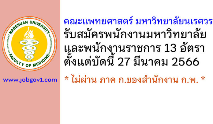 คณะแพทยศาสตร์ มหาวิทยาลัยนเรศวร รับสมัครพนักงานมหาวิทยาลัย และพนักงานราชการ 13 อัตรา