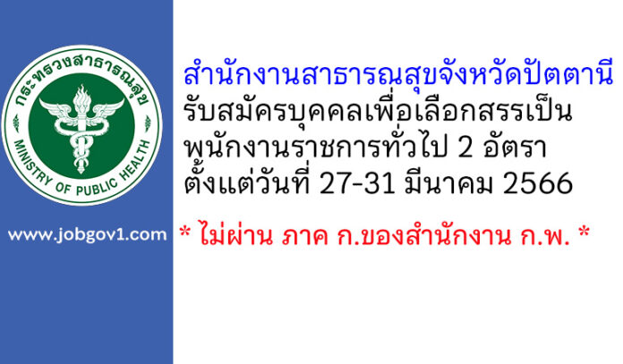 สำนักงานสาธารณสุขจังหวัดปัตตานี รับสมัครบุคคลเพื่อเลือกสรรเป็นพนักงานราชการทั่วไป 2 อัตรา