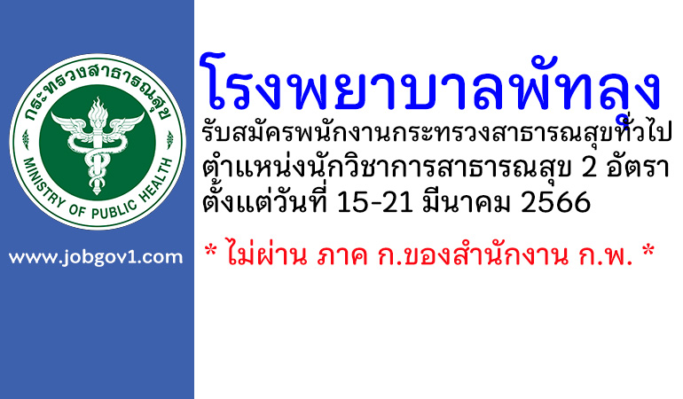 โรงพยาบาลพัทลุง รับสมัครพนักงานกระทรวงสาธารณสุขทั่วไป ตำแหน่งนักวิชาการสาธารณสุข 2 อัตรา
