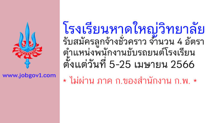 โรงเรียนหาดใหญ่วิทยาลัย รับสมัครลูกจ้างชั่วคราว ตำแหน่งพนักงานขับรถยนต์โรงเรียน 4 อัตรา