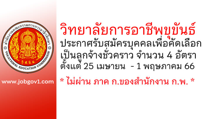 วิทยาลัยการอาชีพขุขันธ์ รับสมัครบุคคลเพื่อคัดเลือกเป็นลูกจ้างชั่วคราว 4 อัตรา