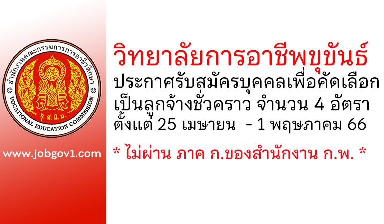 วิทยาลัยการอาชีพขุขันธ์ รับสมัครบุคคลเพื่อคัดเลือกเป็นลูกจ้างชั่วคราว 4 อัตรา