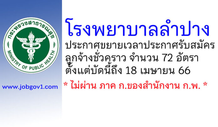 โรงพยาบาลลำปาง ขยายเวลาประกาศรับสมัครลูกจ้างชั่วคราว 72 อัตรา