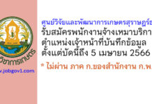 ศูนย์วิจัยและพัฒนาการเกษตรสุราษฎร์ธานี รับสมัครพนักงานจ้างเหมาบริการ ตำแหน่งเจ้าหน้าที่บันทึกข้อมูล