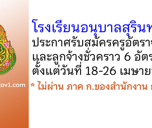 โรงเรียนอนุบาลสุรินทร์ รับสมัครครูอัตราจ้าง และลูกจ้างชั่วคราว 6 อัตรา