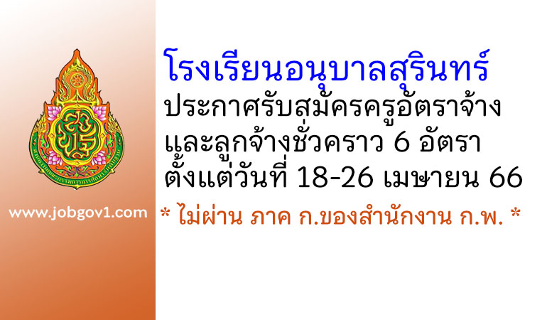 โรงเรียนอนุบาลสุรินทร์ รับสมัครครูอัตราจ้าง และลูกจ้างชั่วคราว 6 อัตรา