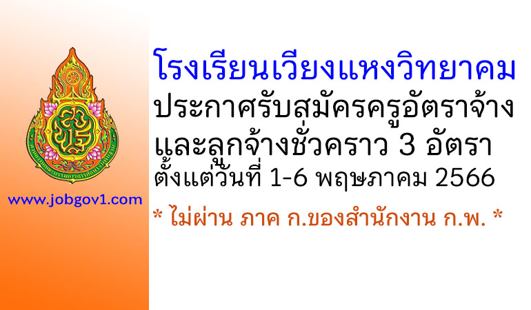 โรงเรียนเวียงแหงวิทยาคม รับสมัครครูอัตราจ้าง และลูกจ้างชั่วคราว 3 อัตรา