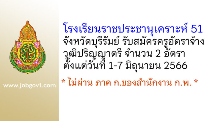 โรงเรียนราชประชานุเคราะห์ 51 จังหวัดบุรีรัมย์ รับสมัครครูอัตราจ้าง 2 อัตรา