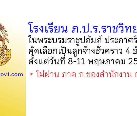 โรงเรียน ภ.ป.ร.ราชวิทยาลัย ในพระบรมราชูปถัมภ์ รับสมัครคัดเลือกเป็นลูกจ้างชั่วคราว 4 อัตรา