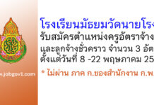 โรงเรียนมัธยมวัดนายโรง รับสมัครครูอัตราจ้าง และลูกจ้างชั่วคราว 3 อัตรา