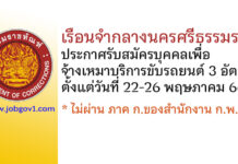 เรือนจำกลางนครศรีธรรมราช รับสมัครบุคคลเพื่อจ้างเหมาบริการขับรถยนต์ 3 อัตรา