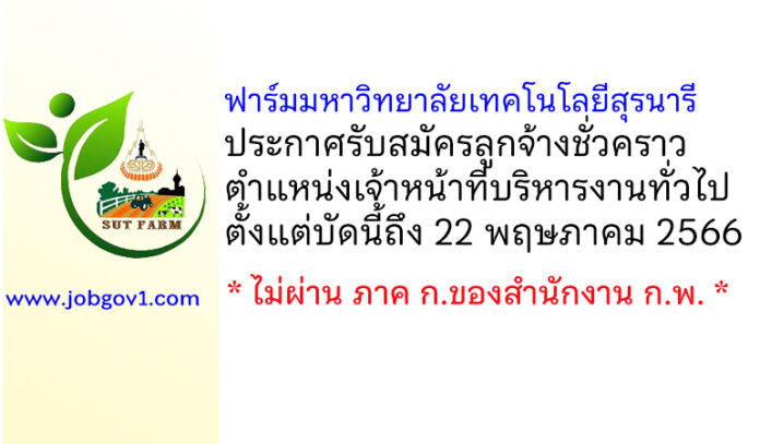 ฟาร์มมหาวิทยาลัยเทคโนโลยีสุรนารี รับสมัครลูกจ้างชั่วคราว ตำแหน่งเจ้าหน้าที่บริหารงานทั่วไป
