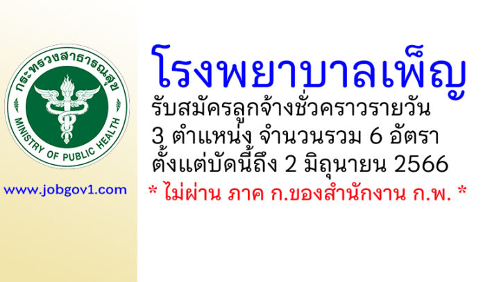 โรงพยาบาลเพ็ญ รับสมัครลูกจ้างชั่วคราวรายวัน 3 ตำแหน่ง 6 อัตรา