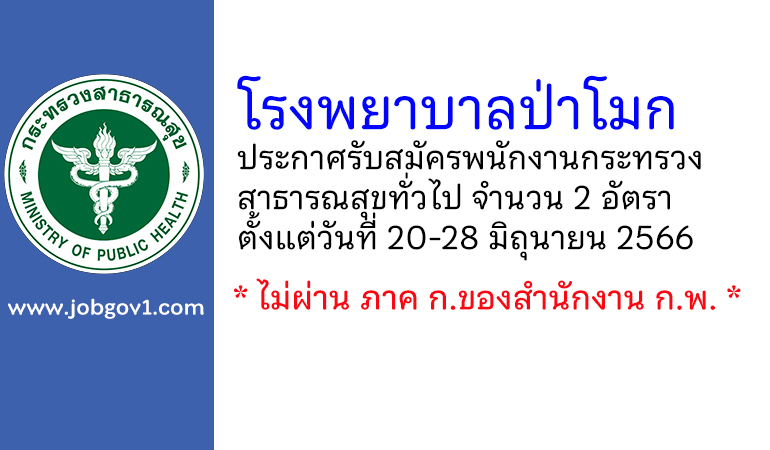 โรงพยาบาลป่าโมก รับสมัครพนักงานกระทรวงสาธารณสุขทั่วไป 2 อัตรา