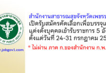 สำนักงานสาธารณสุขจังหวัดเพชรบุรี รับสมัครคัดเลือกเพื่อบรรจุและแต่งตั้งบุคคลเข้ารับราชการ 5 อัตรา
