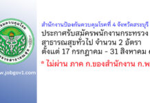 สำนักงานป้องกันควบคุมโรคที่ 4 จังหวัดสระบุรี รับสมัครพนักงานกระทรวงสาธารณสุขทั่วไป 2 อัตรา