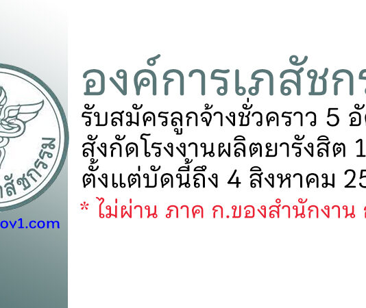 องค์การเภสัชกรรม รับสมัครลูกจ้างชั่วคราว สังกัดโรงงานผลิตยารังสิต 1 จำนวน 5 อัตรา