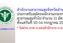 สำนักงานสาธารณสุขจังหวัดลำพูน รับสมัครพนักงานกระทรวงสาธารณสุขทั่วไป 11 อัตรา