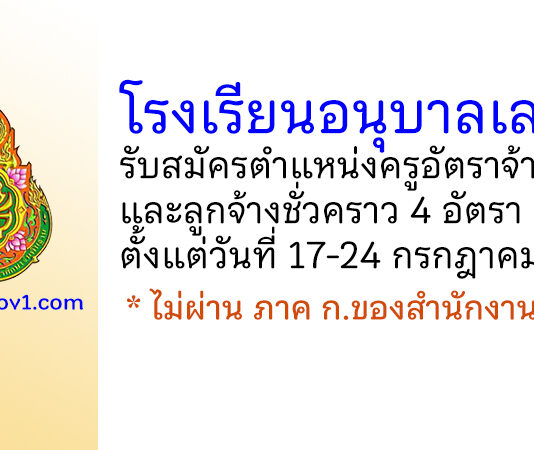 โรงเรียนอนุบาลเลย รับสมัครครูอัตราจ้าง และลูกจ้างชั่วคราว 4 อัตรา