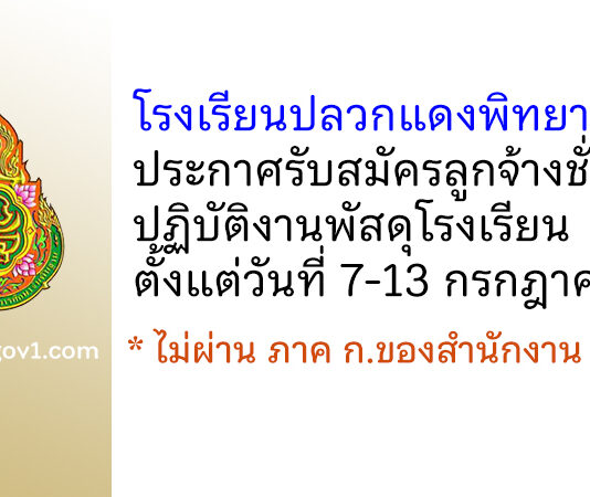 โรงเรียนปลวกแดงพิทยาคม รับสมัครลูกจ้างชั่วคราวปฏิบัติงานพัสดุโรงเรียน