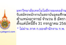 มหาวิทยาลัยเทคโนโลยีราชมงคลล้านนา รับสมัครพนักงานในสถาบันอุดมศึกษา ตำแหน่งอาจารย์ 8 อัตรา