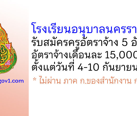 โรงเรียนอนุบาลนครราชสีมา รับสมัครครูอัตราจ้าง 5 อัตรา