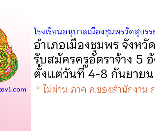 โรงเรียนอนุบาลเมืองชุมพรวัดสุบรรณนิมิตร รับสมัครครูอัตราจ้าง 5 อัตรา
