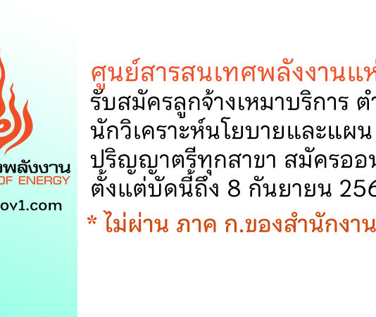 ศูนย์สารสนเทศพลังงานแห่งชาติ รับสมัครลูกจ้างเหมาบริการ ตำแหน่งนักวิเคราะห์นโยบายและแผน 2 อัตรา