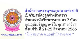 สำนักงานพระพุทธศาสนาแห่งชาติ รับสมัครลูกจ้างชั่วคราว ตำแหน่งนักวิชาการศาสนา 2 อัตรา