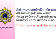 สำนักตรวจสอบทรัพย์สินคดียาเสพติด รับสมัครลูกจ้างเหมาบริการบุคคลธรรมดา 19 อัตรา