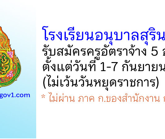 โรงเรียนอนุบาลสุรินทร์ รับสมัครครูอัตราจ้าง จำนวน 5 อัตรา