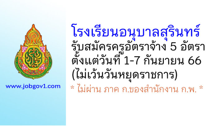 โรงเรียนอนุบาลสุรินทร์ รับสมัครครูอัตราจ้าง จำนวน 5 อัตรา