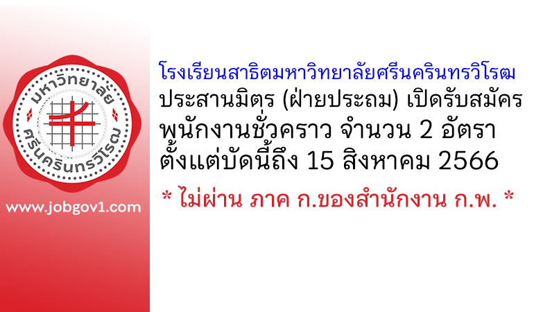โรงเรียนสาธิตมหาวิทยาลัยศรีนครินทรวิโรฒ ประสานมิตร (ฝ่ายประถม) รับสมัครพนักงานชั่วคราว 2 อัตรา