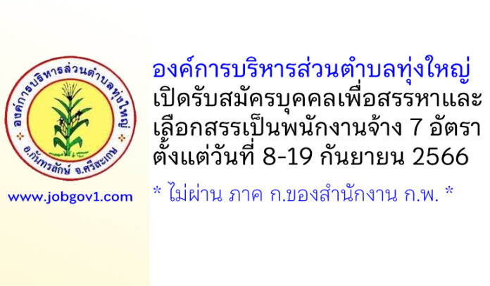 องค์การบริหารส่วนตำบลทุ่งใหญ่ รับสมัครบุคคลเพื่อสรรหาและเลือกสรรเป็นพนักงานจ้าง 7 อัตรา