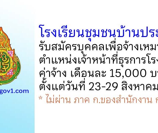 โรงเรียนชุมชนบ้านประดู่ยืน รับสมัครบุคคลเพื่อจ้างเหมาบริการ ตำแหน่งเจ้าหน้าที่ธุรการโรงเรียน