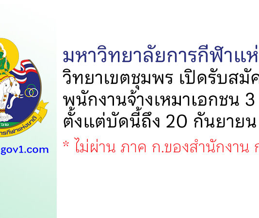 มหาวิทยาลัยการกีฬาแห่งชาติ วิทยาเขตชุมพร รับสมัครพนักงานจ้างเหมาเอกชน 3 อัตรา