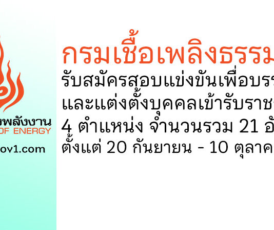 กรมเชื้อเพลิงธรรมชาติ รับสมัครสอบแข่งขันเพื่อบรรจุและแต่งตั้งบุคคลเข้ารับราชการ 21 อัตรา