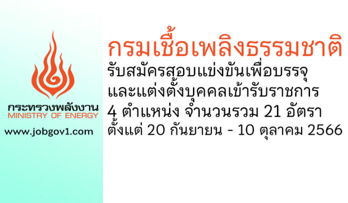 กรมเชื้อเพลิงธรรมชาติ รับสมัครสอบแข่งขันเพื่อบรรจุและแต่งตั้งบุคคลเข้ารับราชการ 21 อัตรา
