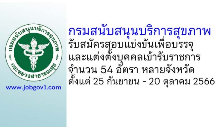 กรมสนับสนุนบริการสุขภาพ รับสมัครสอบแข่งขันเพื่อบรรจุและแต่งตั้งบุคคลเข้ารับราชการ 54 อัตรา