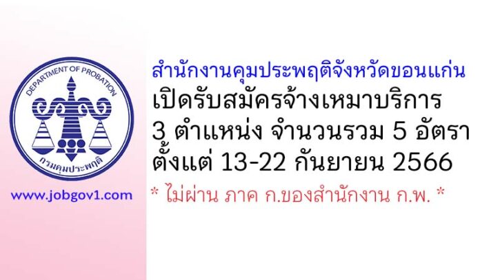 สำนักงานคุมประพฤติจังหวัดขอนแก่น รับสมัครจ้างเหมาบริการ 5 อัตรา