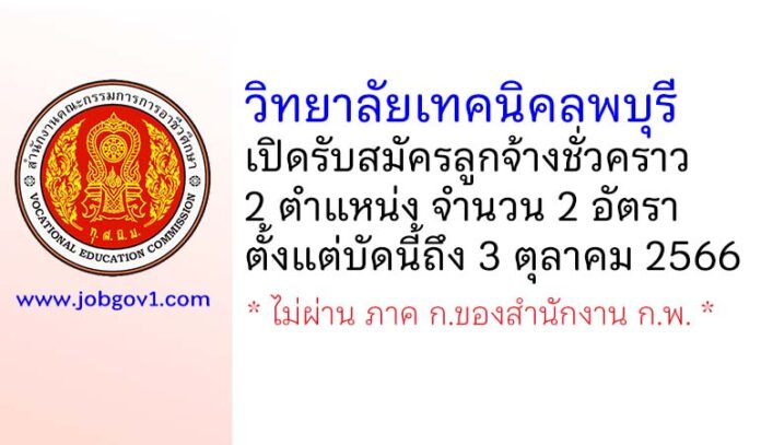 วิทยาลัยเทคนิคลพบุรี รับสมัครลูกจ้างชั่วคราว 2 อัตรา