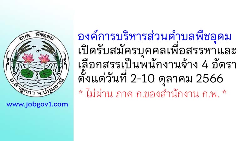 องค์การบริหารส่วนตำบลพืชอุดม รับสมัครบุคคลเพื่อสรรหาและเลือกสรรเป็นพนักงานจ้าง 4 อัตรา