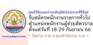 ศูนย์วิจัยและบำรุงพันธุ์สัตว์ประจวบคีรีขันธ์ รับสมัครพนักงานราชการทั่วไป ตำแหน่งพนักงานผู้ช่วยสัตวบาล