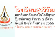 โรงเรียนสุรวิวัฒน์ มหาวิทยาลัยเทคโนโลยีสุรนารี รับสมัครลูกจ้างชั่วคราว ตำแหน่งครู จำนวน 2 อัตรา