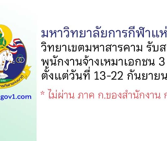มหาวิทยาลัยการกีฬาแห่งชาติ วิทยาเขตมหาสารคาม รับสมัครพนักงานจ้างเหมาเอกชน 3 อัตรา