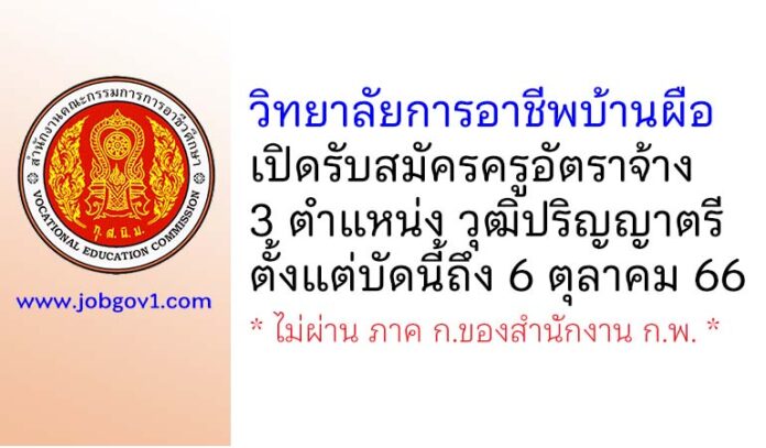 วิทยาลัยการอาชีพบ้านผือ รับสมัครครูอัตราจ้าง 3 ตำแหน่ง