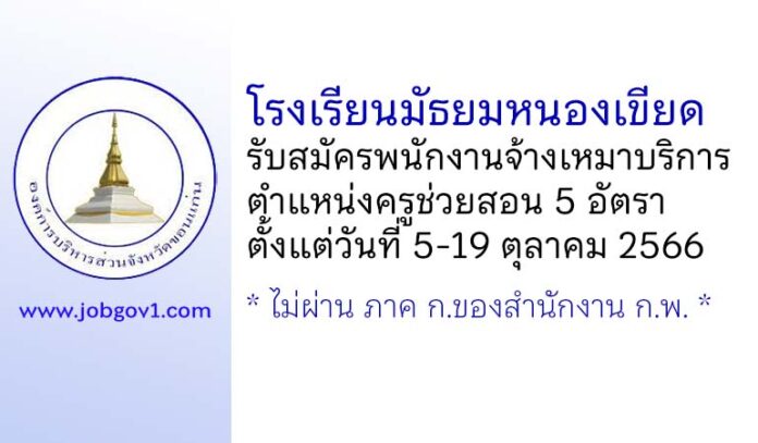 โรงเรียนมัธยมหนองเขียด รับสมัครพนักงานจ้างเหมาบริการ ตำแหน่งครูช่วยสอน 5 อัตรา