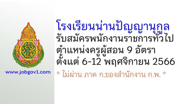 โรงเรียนน่านปัญญานุกูล รับสมัครพนักงานราชการทั่วไป ตำแหน่งครูผู้สอน 9 อัตรา