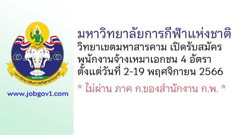 มหาวิทยาลัยการกีฬาแห่งชาติ วิทยาเขตมหาสารคาม รับสมัครพนักงานจ้างเหมาเอกชน 4 อัตรา